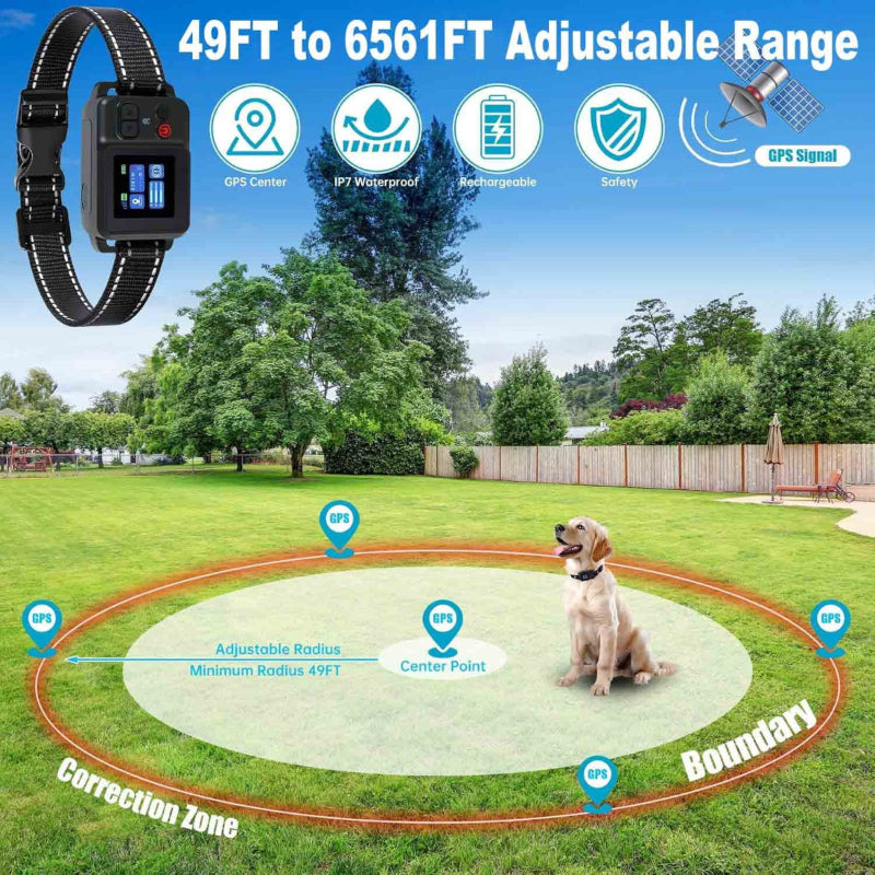 GPS Wireless Dog Fence System, Electric Dog Collar Fence with Satellite GPS, Waterproof & Rechargeable, 3 Training Modes, 15~2200 Yards Range for Outdoor Pet Containment