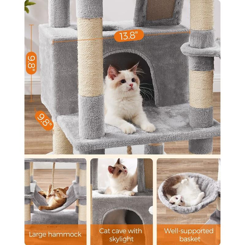 Transform Your Home into a Kitty Paradise with the Feandrea 66.1-Inch Multi-Level Cat Tower! 🐾🏰 Explore Cozy Caves, Snuggly Hammocks, and Endless Fun for Your Feline Friend! 🐱✨