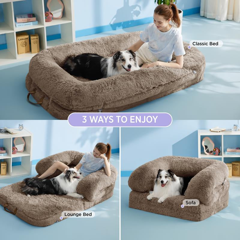 Ultimate Comfort Alert! 🛋️✨ Experience the Lesure 3-in-1 Foldable Giant Dog Bed - Cozy Faux Fur, Supportive Egg Foam, and Waterproof Liner for Your Relaxation Needs! 🐾💤