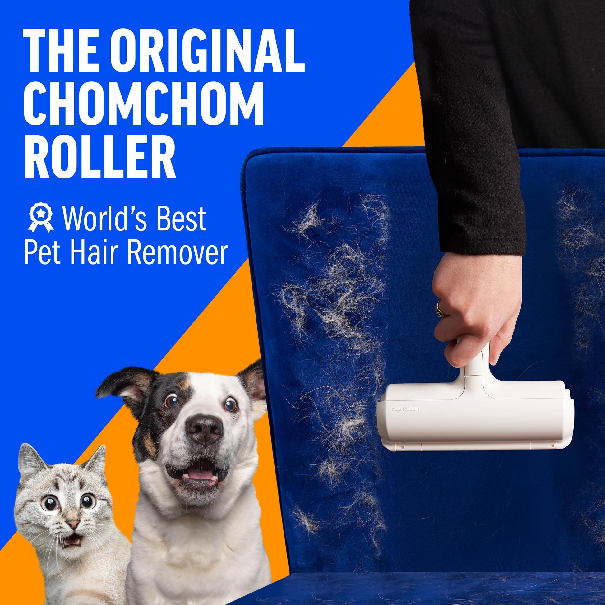 Say goodbye to pet hair chaos! 🐾✨ Meet the Chom Chom Roller - your ultimate reusable lint roller for furniture, clothes, and more! Perfect for cat and dog owners! 🐶🐱 #PetHairSolutions #HomeEssentials