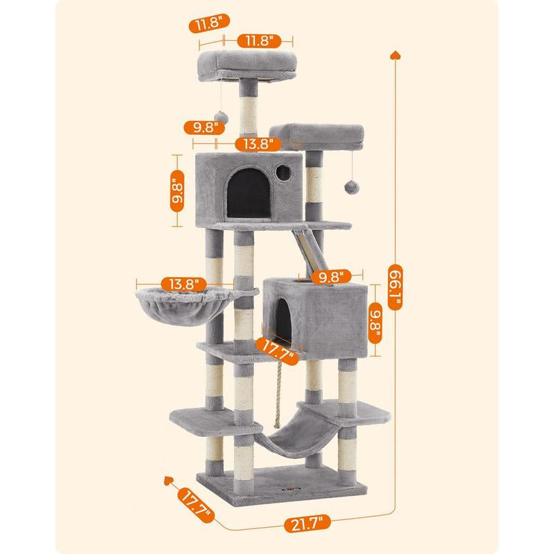 Transform Your Home into a Kitty Paradise with the Feandrea 66.1-Inch Multi-Level Cat Tower! 🐾🏰 Explore Cozy Caves, Snuggly Hammocks, and Endless Fun for Your Feline Friend! 🐱✨