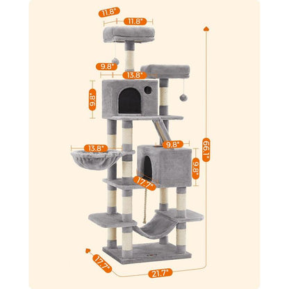 Transform Your Home into a Kitty Paradise with the Feandrea 66.1-Inch Multi-Level Cat Tower! 🐾🏰 Explore Cozy Caves, Snuggly Hammocks, and Endless Fun for Your Feline Friend! 🐱✨