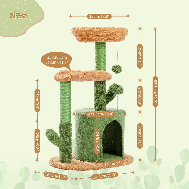 Transform Your Cat's Playtime with the Adorable 32-Inch Cactus Cat Tree! 🌵🐾 Cozy Condo, Fun Perches, and a Scratching Post for Ultimate Fun!