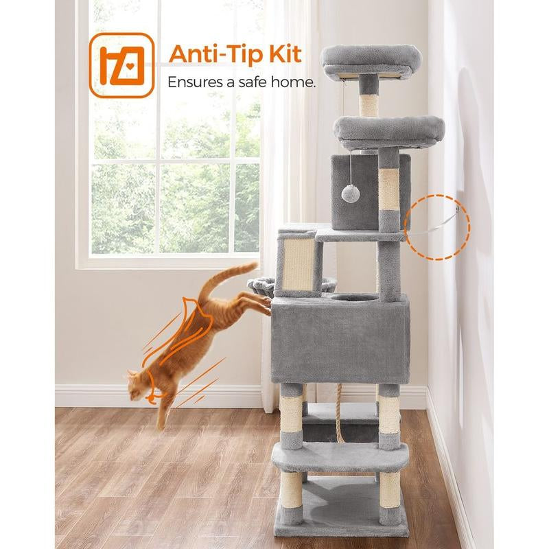 Transform Your Home into a Kitty Paradise with the Feandrea 66.1-Inch Multi-Level Cat Tower! 🐾🏰 Explore Cozy Caves, Snuggly Hammocks, and Endless Fun for Your Feline Friend! 🐱✨