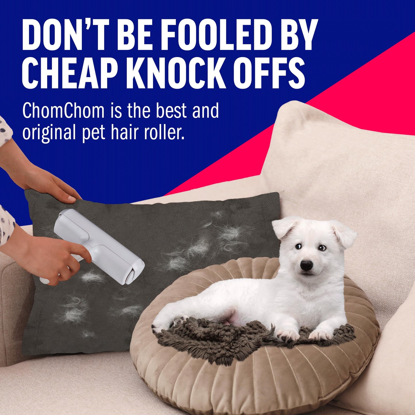 Say goodbye to pet hair chaos! 🐾✨ Meet the Chom Chom Roller - your ultimate reusable lint roller for furniture, clothes, and more! Perfect for cat and dog owners! 🐶🐱 #PetHairSolutions #HomeEssentials