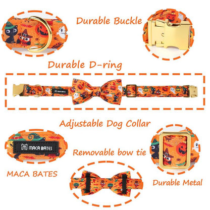 Get Spook-tacular this Halloween with the Maca Bates Adjustable Dog Collar! 🎃👻 Stylish Bowtie & Perfect for Pups of All Sizes! 🐾✨