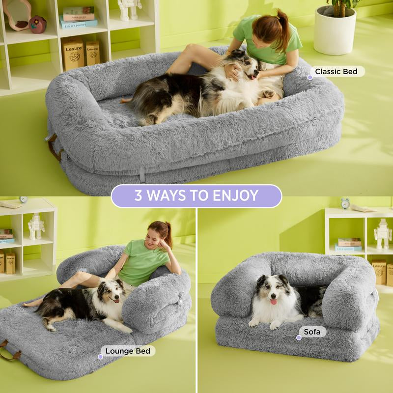 Ultimate Comfort Alert! 🛋️✨ Experience the Lesure 3-in-1 Foldable Giant Dog Bed - Cozy Faux Fur, Supportive Egg Foam, and Waterproof Liner for Your Relaxation Needs! 🐾💤