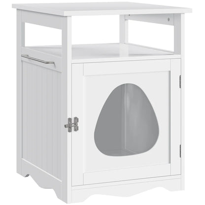Wooden Cat Litter Box Enclosure with Open Shelf,White